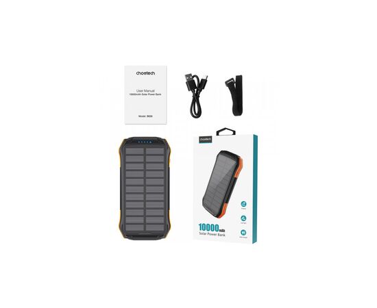Батарея универсальная Choetech 10000mAh 10W 2USB-A+USB-C,solar panel Black-Orange (B658-OR), изображение 4 Батарея универсальная Choetech 10000mAh 10W 2USB-A+USB-C,solar panel Black-Orange (B658-OR), изображение 4