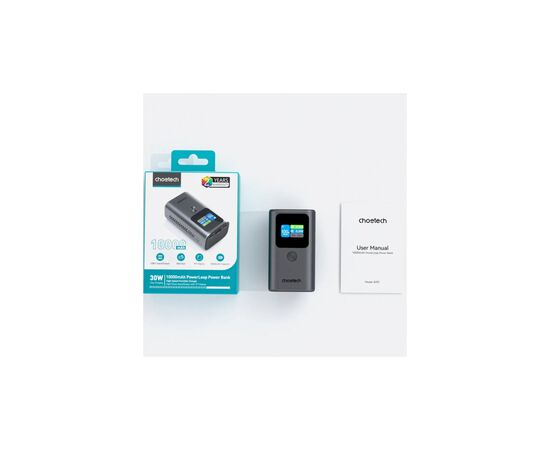 Батарея универсальная Choetech 10000mAh 30W, PD, USB-C, USB-A, Color Display Clock, functionsAlarm,Stopwatch,Timer (B701-CCGY), изображение 4 Батарея универсальная Choetech 10000mAh 30W, PD, USB-C, USB-A, Color Display Clock, functionsAlarm,Stopwatch,Timer (B701-CCGY), изображение 4