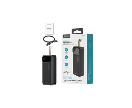Батарея универсальная Choetech 30000mAh 22,5W, PD, QC/3.0, USB-C In/out, 2*USB-A (B730-ACBK), изображение 2 Батарея универсальная Choetech 30000mAh 22,5W, PD, QC/3.0, USB-C In/out, 2*USB-A (B730-ACBK), изображение 2