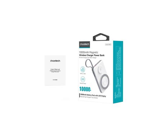 Батарея универсальная Choetech Magnetic Wireless 10000mAh 15W, PD, QC/3.0, 3in1charg. with build-in cable (B695-GW), изображение 4 Батарея универсальная Choetech Magnetic Wireless 10000mAh 15W, PD, QC/3.0, 3in1charg. with build-in cable (B695-GW), изображение 4