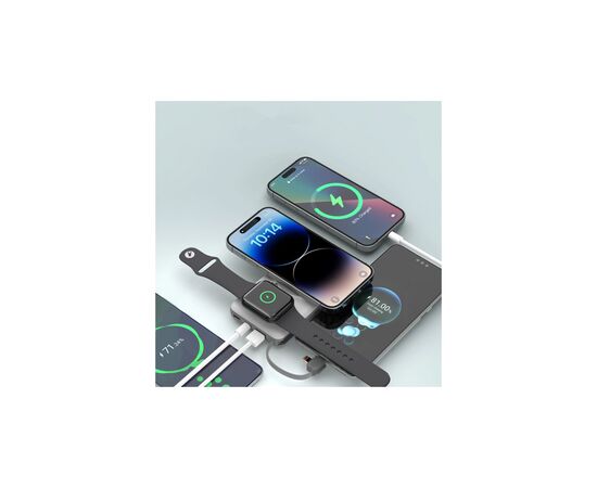 Батарея универсальная Choetech Magnetic Wireless 10000mAh 15W, PD, QC/3.0, 3in1charg. with build-in cable (B695-GW), изображение 6 Батарея универсальная Choetech Magnetic Wireless 10000mAh 15W, PD, QC/3.0, 3in1charg. with build-in cable (B695-GW), изображение 6