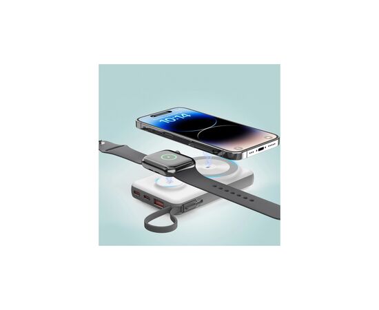 Батарея универсальная Choetech Magnetic Wireless 10000mAh 15W, PD, QC/3.0, 3in1charg. with build-in cable (B695-GW), изображение 7 Батарея универсальная Choetech Magnetic Wireless 10000mAh 15W, PD, QC/3.0, 3in1charg. with build-in cable (B695-GW), изображение 7