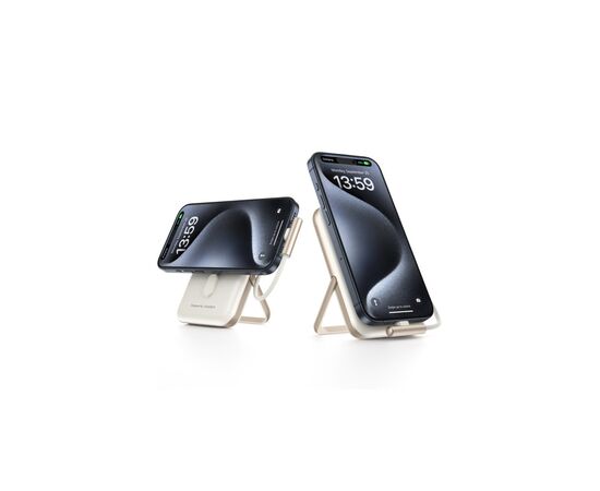 Батарея универсальная Choetech Magnetic Wireless 10000mAh 20W, PD, Qi-15W, USB-C In/Out, buid-in cabel, White (B735-CCWH), изображение 3 Батарея универсальная Choetech Magnetic Wireless 10000mAh 20W, PD, Qi-15W, USB-C In/Out, buid-in cabel, White (B735-CCWH), изображение 3