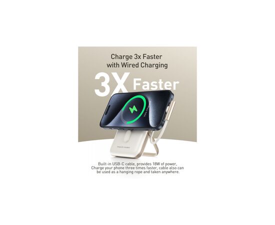 Батарея универсальная Choetech Magnetic Wireless 10000mAh 20W, PD, Qi-15W, USB-C In/Out, buid-in cabel, White (B735-CCWH), изображение 5 Батарея универсальная Choetech Magnetic Wireless 10000mAh 20W, PD, Qi-15W, USB-C In/Out, buid-in cabel, White (B735-CCWH), изображение 5