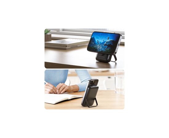 Батарея универсальная Choetech Magnetic Wireless 10000mAh 20W, PD, Qi-15W, USB-C In/Out, with holder, Black (B743-CCBK), изображение 6 Батарея универсальная Choetech Magnetic Wireless 10000mAh 20W, PD, Qi-15W, USB-C In/Out, with holder, Black (B743-CCBK), изображение 6