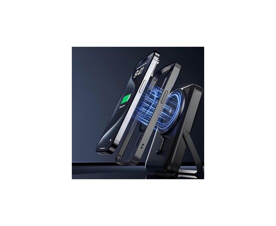 Батарея универсальная Choetech Magnetic Wireless 10000mAh 20W, PD, Qi-15W, USB-C In/Out, with holder, Black (B743-CCBK), изображение 8 Батарея универсальная Choetech Magnetic Wireless 10000mAh 20W, PD, Qi-15W, USB-C In/Out, with holder, Black (B743-CCBK), изображение 8