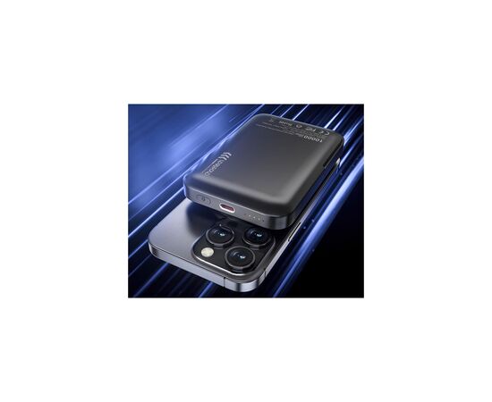 Батарея универсальная Choetech Magnetic Wireless 10000mAh 20W, PD, Qi-15W, USB-C In/Out, with holder, Black (B743-CCBK), изображение 9 Батарея универсальная Choetech Magnetic Wireless 10000mAh 20W, PD, Qi-15W, USB-C In/Out, with holder, Black (B743-CCBK), изображение 9