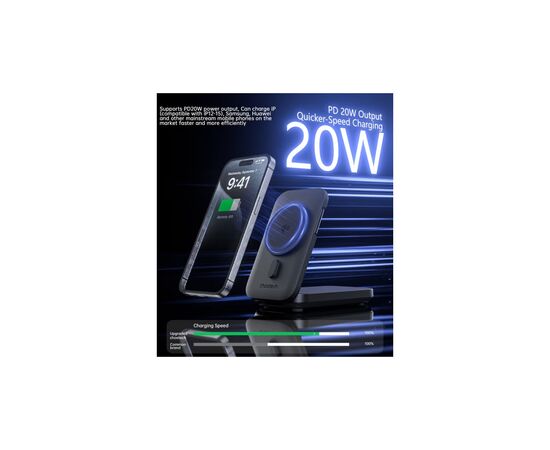 Батарея универсальная Choetech Magnetic Wireless 10000mAh 20W, PD, Qi-2 15W, USB-C, Lightning, Apple Watch charger (B750-CCBK), изображение 4 Батарея универсальная Choetech Magnetic Wireless 10000mAh 20W, PD, Qi-2 15W, USB-C, Lightning, Apple Watch charger (B750-CCBK), изображение 4