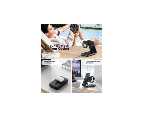 Батарея универсальная Choetech Magnetic Wireless 10000mAh 20W, PD, Qi-2 15W, USB-C, Lightning, Apple Watch charger (B750-CCBK), изображение 5 Батарея универсальная Choetech Magnetic Wireless 10000mAh 20W, PD, Qi-2 15W, USB-C, Lightning, Apple Watch charger (B750-CCBK), изображение 5