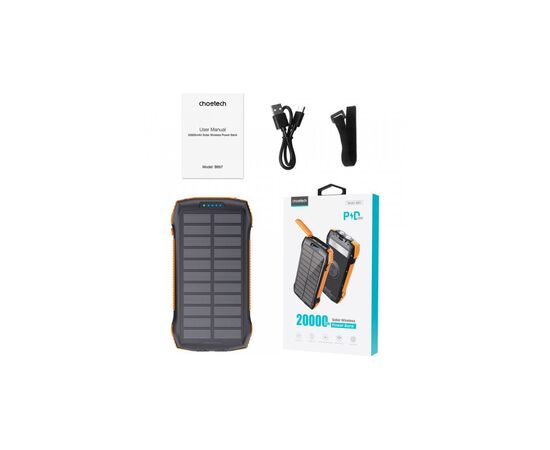 Батарея универсальная Choetech Wireless 20000mAh 20W, PD, QC/3.0, solar panel, Qi-5W, Black-Orange (B657-OR), изображение 4 Батарея универсальная Choetech Wireless 20000mAh 20W, PD, QC/3.0, solar panel, Qi-5W, Black-Orange (B657-OR), изображение 4