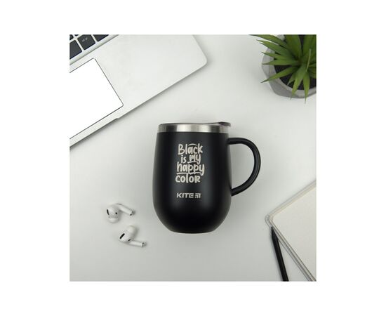 Поильник-непроливайка Kite Black is my happy color термокружка 360 мл черная (K22-378-01-2), изображение 4 Поильник-непроливайка Kite Black is my happy color термокружка 360 мл черная (K22-378-01-2), изображение 4