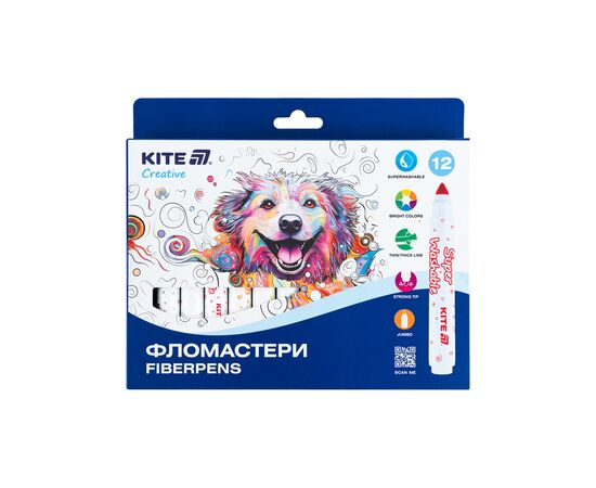 Фломастери Kite Creative Superwashable Jumbo 12 кольорів (K-1155)
