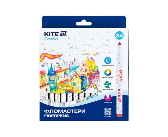 Фломастери Kite Creative Superwashable 24 кольорів (K-1153)