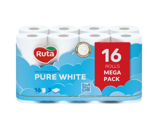 Туалетная бумага Ruta Pure White 3 слоя 16 рулонов (4820023748538)