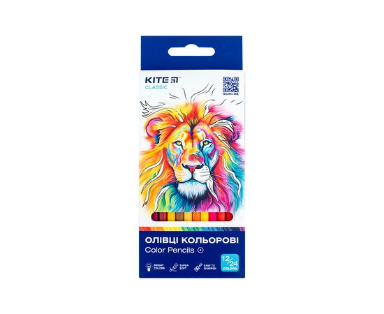 Олівці кольорові Kite Classic двосторонні, 12 кольорів (K-054)