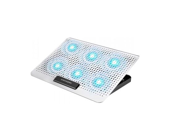 Подставка для ноутбука IceCoorel 10-15.6", 6*60mm 580 RPM, 2*USB, 350x225x26mm, Silver (A19), изображение 2 Подставка для ноутбука IceCoorel 10-15.6", 6*60mm 580 RPM, 2*USB, 350x225x26mm, Silver (A19), изображение 2
