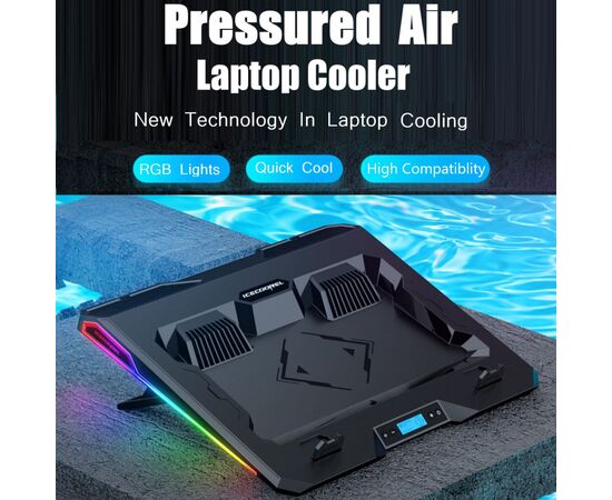 Подставка для ноутбука IceCoorel 10-15.6", 2*60mm 2800 RPM, USB2.0+LCD+speed control., 400x350x45mm (A3), изображение 2 Подставка для ноутбука IceCoorel 10-15.6", 2*60mm 2800 RPM, USB2.0+LCD+speed control., 400x350x45mm (A3), изображение 2