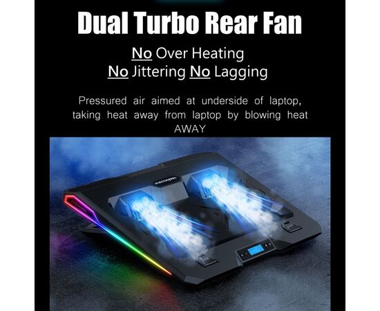 Подставка для ноутбука IceCoorel 10-15.6", 2*60mm 2800 RPM, USB2.0+LCD+speed control., 400x350x45mm (A3), изображение 5 Подставка для ноутбука IceCoorel 10-15.6", 2*60mm 2800 RPM, USB2.0+LCD+speed control., 400x350x45mm (A3), изображение 5