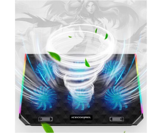 Подставка для ноутбука IceCoorel 10-15.6", 6*80mm 1800 RPM, 2*USB, 366x256x23mm, RGB (A17), изображение 4 Подставка для ноутбука IceCoorel 10-15.6", 6*80mm 1800 RPM, 2*USB, 366x256x23mm, RGB (A17), изображение 4