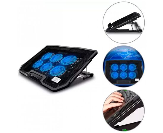 Подставка для ноутбука IceCoorel 10-17", 6*70mm 1800 RPM, 2*USB, + LCD, 365*297*30mm, Black (K8), изображение 6 Подставка для ноутбука IceCoorel 10-17", 6*70mm 1800 RPM, 2*USB, + LCD, 365*297*30mm, Black (K8), изображение 6