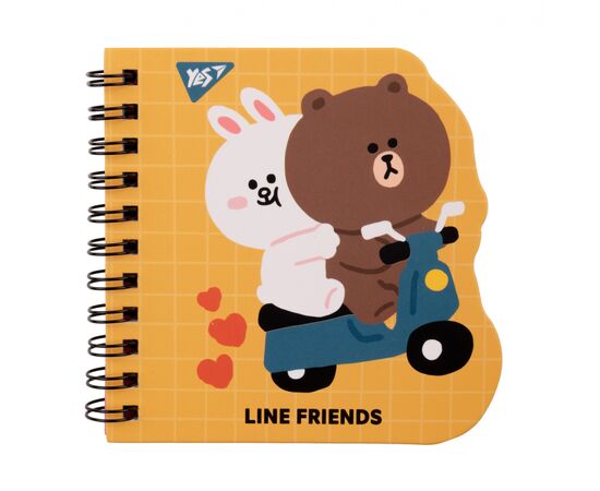 Блокнот Yes 100x100 мм 30 аркушів подвійна спіраль Line Friends yellow крапки (151812)