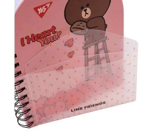 Блокнот Yes В6+ двойная спираль с пластиковым карманом Line Friends точка (151791), изображение 5