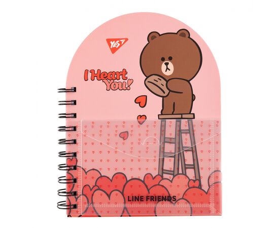Блокнот Yes В6+ подвійна cпіраль з пластиковою кишенею Line Friends крапка (151791)