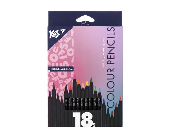 Олівці кольорові Yes Fusion, чорне дерево 18 кольорів (290767)