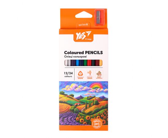 Карандаши цветные Yes Orange Line 12/24 кольорів з точилкою (290755), изображение 3 Карандаши цветные Yes Orange Line 12/24 кольорів з точилкою (290755), изображение 3