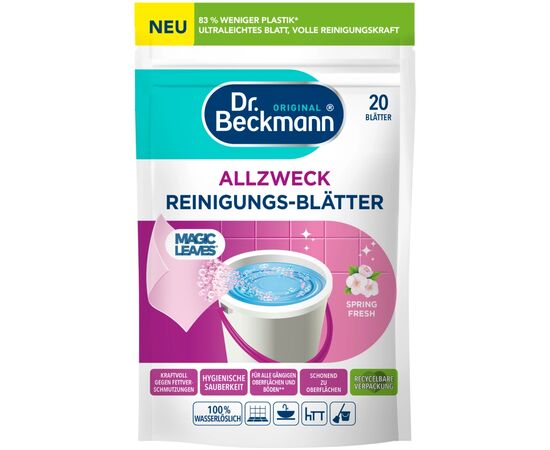 Засіб для миття підлоги Dr. Beckmann Magic Leaves Розчинні серветки для прибирання Весняна свіжість 20 шт. (4008455097312)