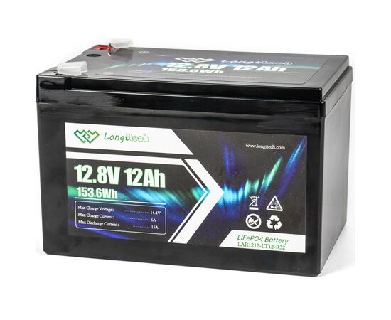 Батарея LiFePo4 Longttech LiFePO4 12.8V - 12Ah (LAR1212-LT12-R32), изображение 2 Батарея LiFePo4 Longttech LiFePO4 12.8V - 12Ah (LAR1212-LT12-R32), изображение 2