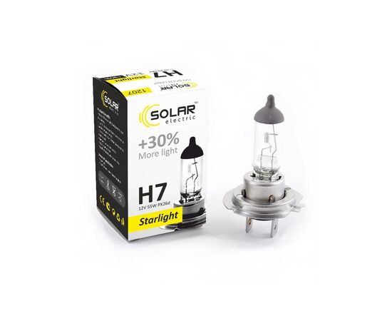 Автолампа SOLAR H7 12V 55W PX26d Starlight+30 (1207), изображение 2 Автолампа SOLAR H7 12V 55W PX26d Starlight+30 (1207), изображение 2