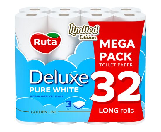 Туалетная бумага Ruta Pure White Deluxe 3 слоя 160 отрывов 32 рулона (4820202896135)