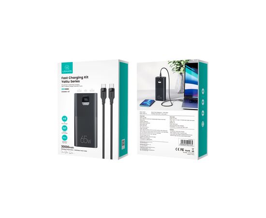 Батарея универсальная Usams PB68 30000mAh PD/3.0/65W, QC/3.0, Black (ATXLOGTC01), изображение 7 Батарея универсальная Usams PB68 30000mAh PD/3.0/65W, QC/3.0, Black (ATXLOGTC01), изображение 7