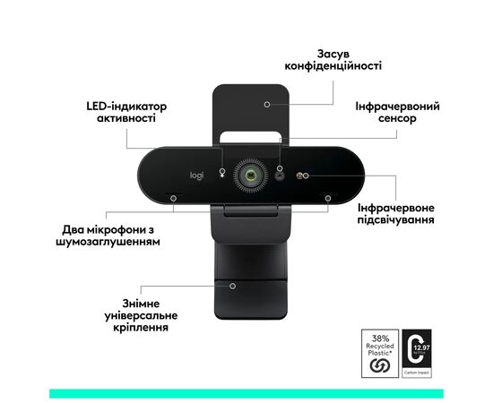 Веб-камера Logitech Brio 4K Ultra HD for Business Graphite (960-001746), изображение 5 Веб-камера Logitech Brio 4K Ultra HD for Business Graphite (960-001746), изображение 5