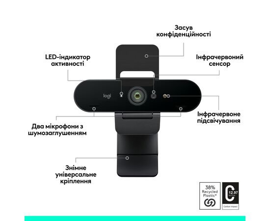 Веб-камера Logitech Brio 4K Ultra HD Graphite (960-001718), изображение 5 Веб-камера Logitech Brio 4K Ultra HD Graphite (960-001718), изображение 5