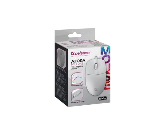 Мышка Defender Azora MB-241 LED USB White (52242), изображение 5 Мышка Defender Azora MB-241 LED USB White (52242), изображение 5