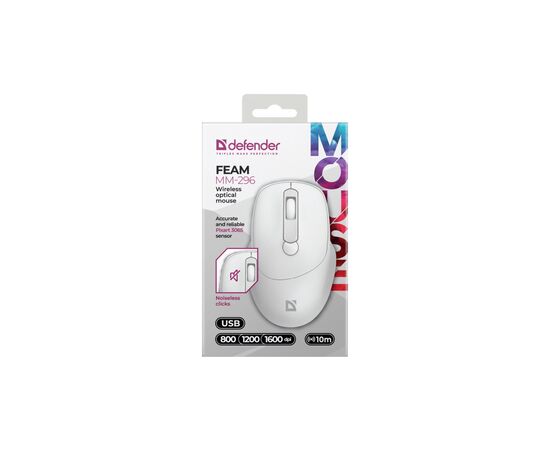 Мышка Defender Feam MM-296 Wireless White (52297), изображение 3 Мышка Defender Feam MM-296 Wireless White (52297), изображение 3