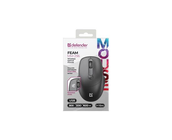 Мышка Defender Feam MM-296 Wireless Black (52296), изображение 3 Мышка Defender Feam MM-296 Wireless Black (52296), изображение 3