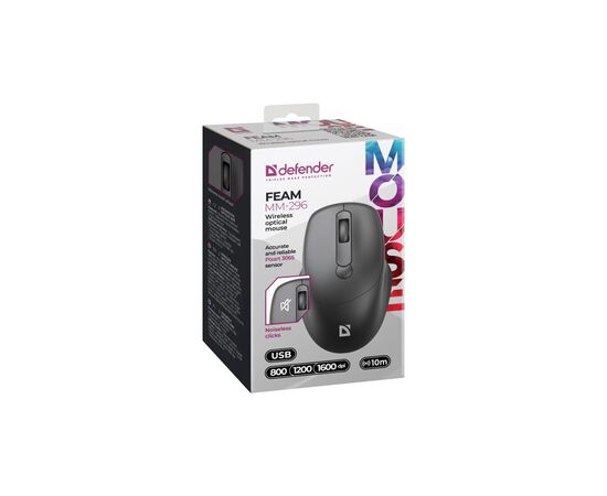 Мышка Defender Feam MM-296 Wireless Black (52296), изображение 4 Мышка Defender Feam MM-296 Wireless Black (52296), изображение 4