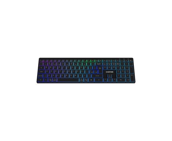 Клавиатура Canyon HKB-W11 Slim Dual Mode Wireless/Bluetooth RGB UA Black (CNS-HBTK11B), изображение 3 Клавиатура Canyon HKB-W11 Slim Dual Mode Wireless/Bluetooth RGB UA Black (CNS-HBTK11B), изображение 3