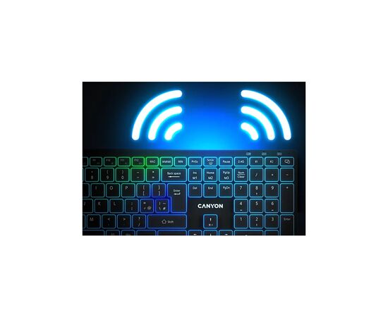 Клавиатура Canyon HKB-W11 Slim Dual Mode Wireless/Bluetooth RGB UA Black (CNS-HBTK11B), изображение 6 Клавиатура Canyon HKB-W11 Slim Dual Mode Wireless/Bluetooth RGB UA Black (CNS-HBTK11B), изображение 6