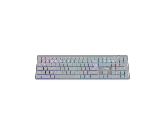 Клавиатура Canyon HKB-W11 Slim Dual Mode Wireless/Bluetooth RGB UA Grey (CNS-HBTK11G), изображение 3 Клавиатура Canyon HKB-W11 Slim Dual Mode Wireless/Bluetooth RGB UA Grey (CNS-HBTK11G), изображение 3