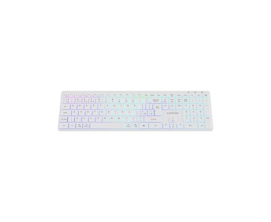 Клавиатура Canyon HKB-W11 Slim Dual Mode Wireless/Bluetooth RGB UA White (CNS-HBTK11W), изображение 3 Клавиатура Canyon HKB-W11 Slim Dual Mode Wireless/Bluetooth RGB UA White (CNS-HBTK11W), изображение 3