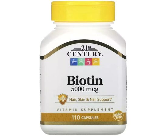 Вітамін 21st Century Біотин, 5000 мкг, Biotin, 110 капсул (CEN-27116)