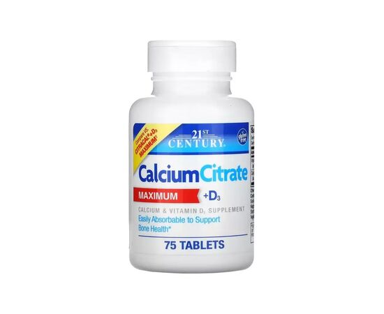 Вітамін 21st Century Кальцій Цитрат та вітамін D3, Calcium Citrate + D3 Maximum, 75 таблеток (CEN-27492)