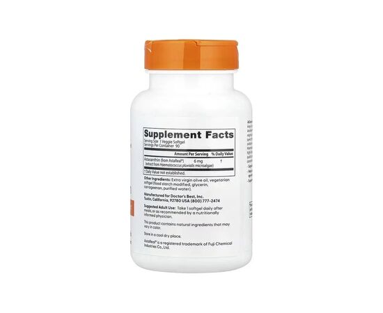 Витаминно-минеральный комплекс Doctor's Best Астаксантин, 6 мг, Astaxanthin, 90 вегетарианских капсул (DRB-00367), изображение 2 Витаминно-минеральный комплекс Doctor's Best Астаксантин, 6 мг, Astaxanthin, 90 вегетарианских капсул (DRB-00367), изображение 2