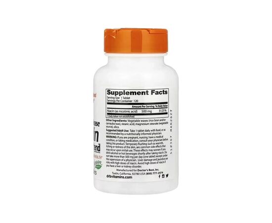 Витаминно-минеральный комплекс Doctor's Best Ниацин, Витамин В3, 500 мг, Sustained-Release Niacin with niaXtend, 120 табле (DRB-00242), изображение 2 Витаминно-минеральный комплекс Doctor's Best Ниацин, Витамин В3, 500 мг, Sustained-Release Niacin with niaXtend, 120 табле (DRB-00242), изображение 2