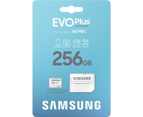 Карта памяти Samsung 256GB microSD class 10 UHS-I U3 V30 A2 EVO Plus (MB-MC256SA/EU), изображение 8 Карта памяти Samsung 256GB microSD class 10 UHS-I U3 V30 A2 EVO Plus (MB-MC256SA/EU), изображение 8