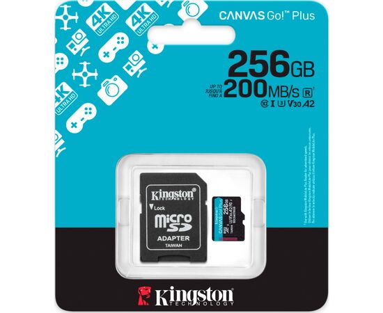 Карта памяти Kingston 256GB microSDXC сlass 10 UHS-I U3 V30 A2 Canvas Go Plus G4 (SDCG4/256GB), изображение 3 Карта памяти Kingston 256GB microSDXC сlass 10 UHS-I U3 V30 A2 Canvas Go Plus G4 (SDCG4/256GB), изображение 3